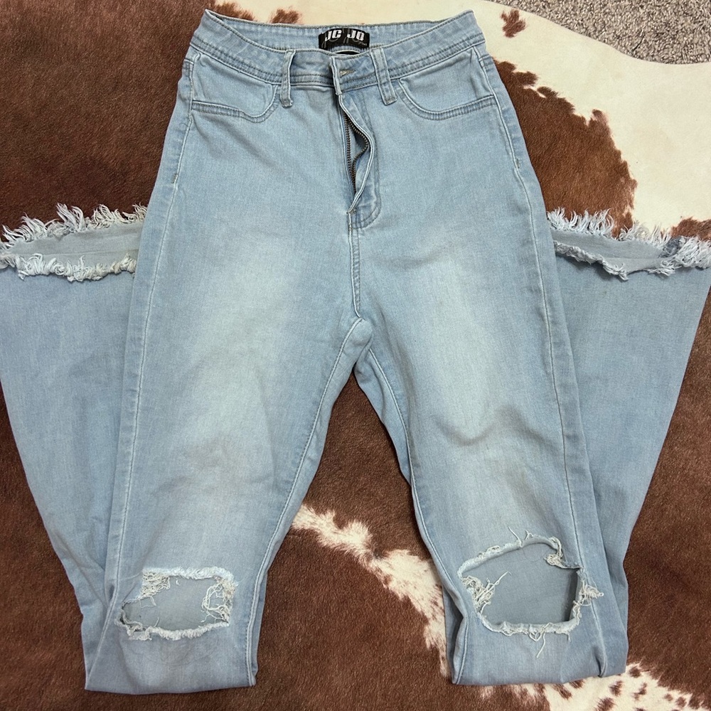 distressed flare jeans